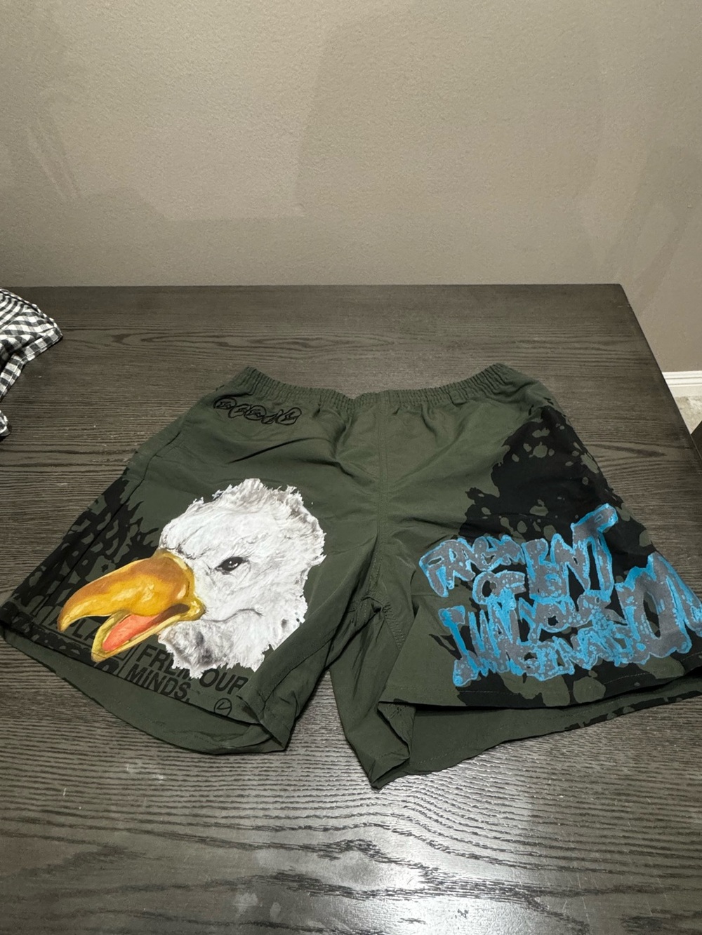 Cactus Jack Travis Scott Men's Olive Graphic Swim Shorts with Eagle Print